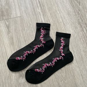 NWOT floral black sheer socks
